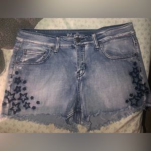 2 for 1.  Star design denim shorts and hot kiss shorts